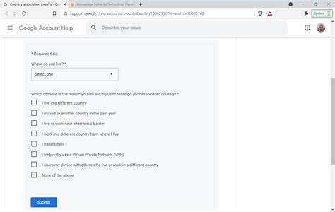 How to check the country that Google associates with .